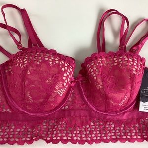 Cacique Underwire Lightly Lined Multi-way Strapless Bra Size 32C Pink Lace NWT